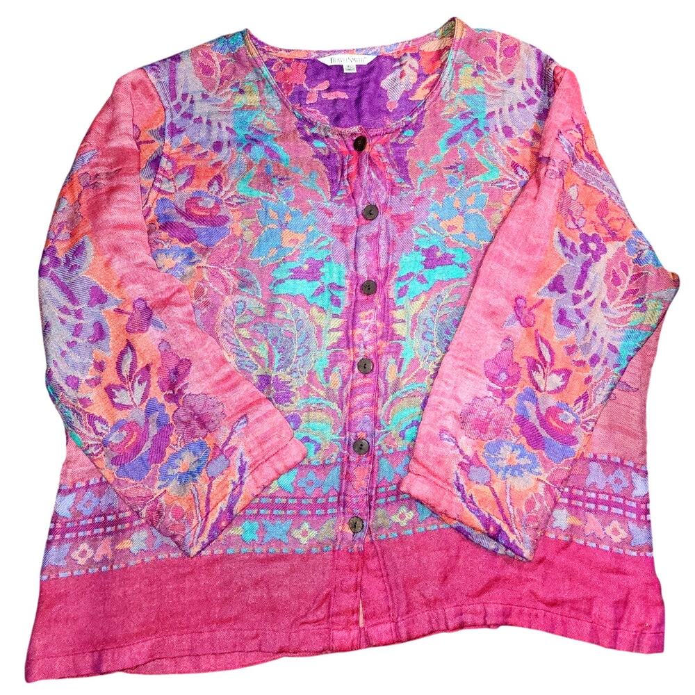 Travel Smith Vintage Colorful Boho Festival Cottage Button Down Shacket XL